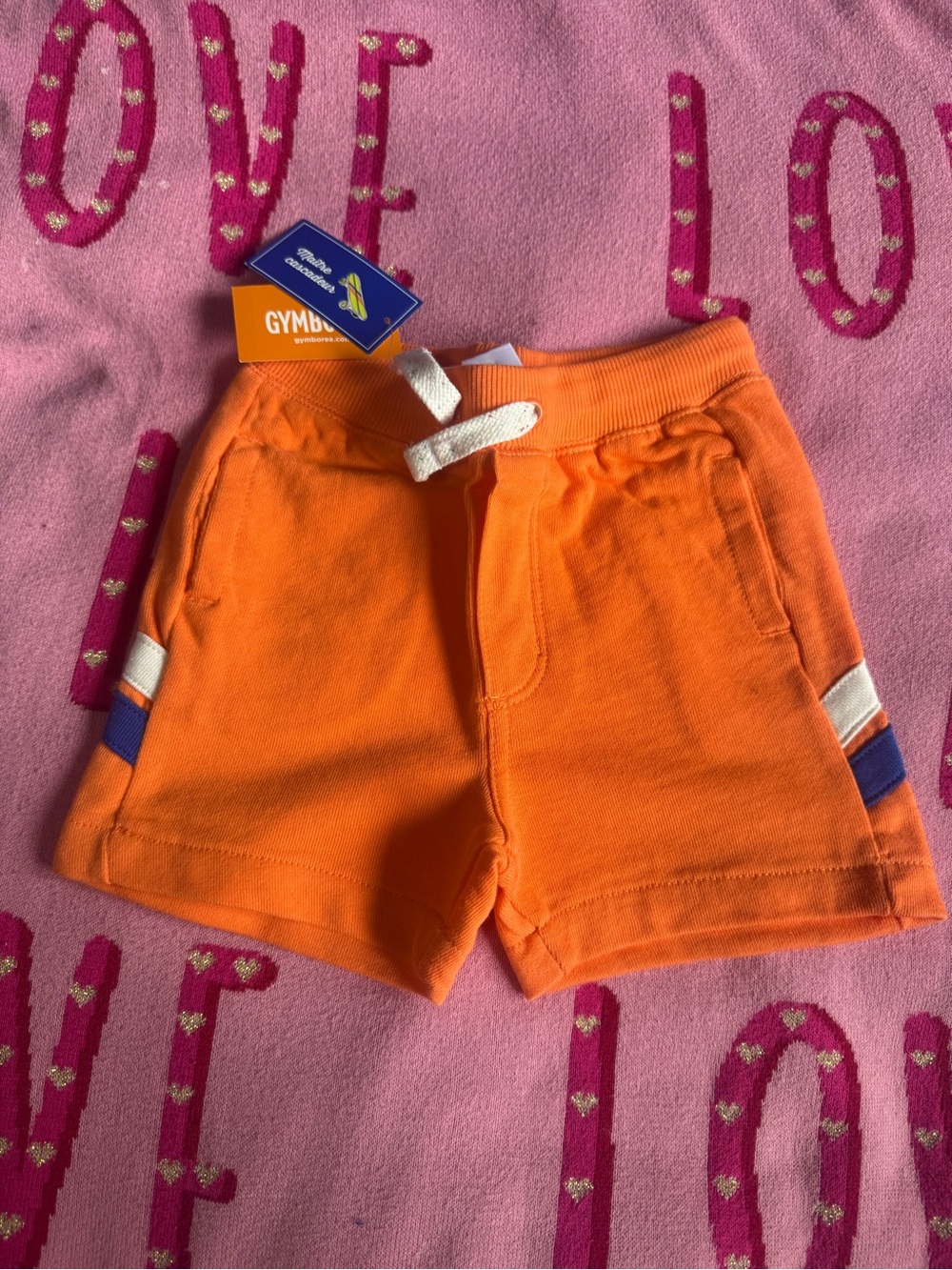 Gymboree Orange Knit Drawstring Shorts with Contrast Stripes NWT